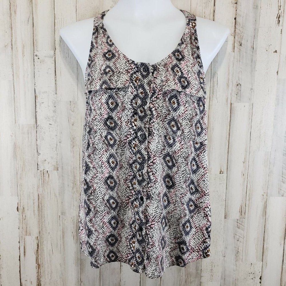 5/$25 Cynthis Rowley Top S Multi-Colored Two Pocket Racerback Button Front